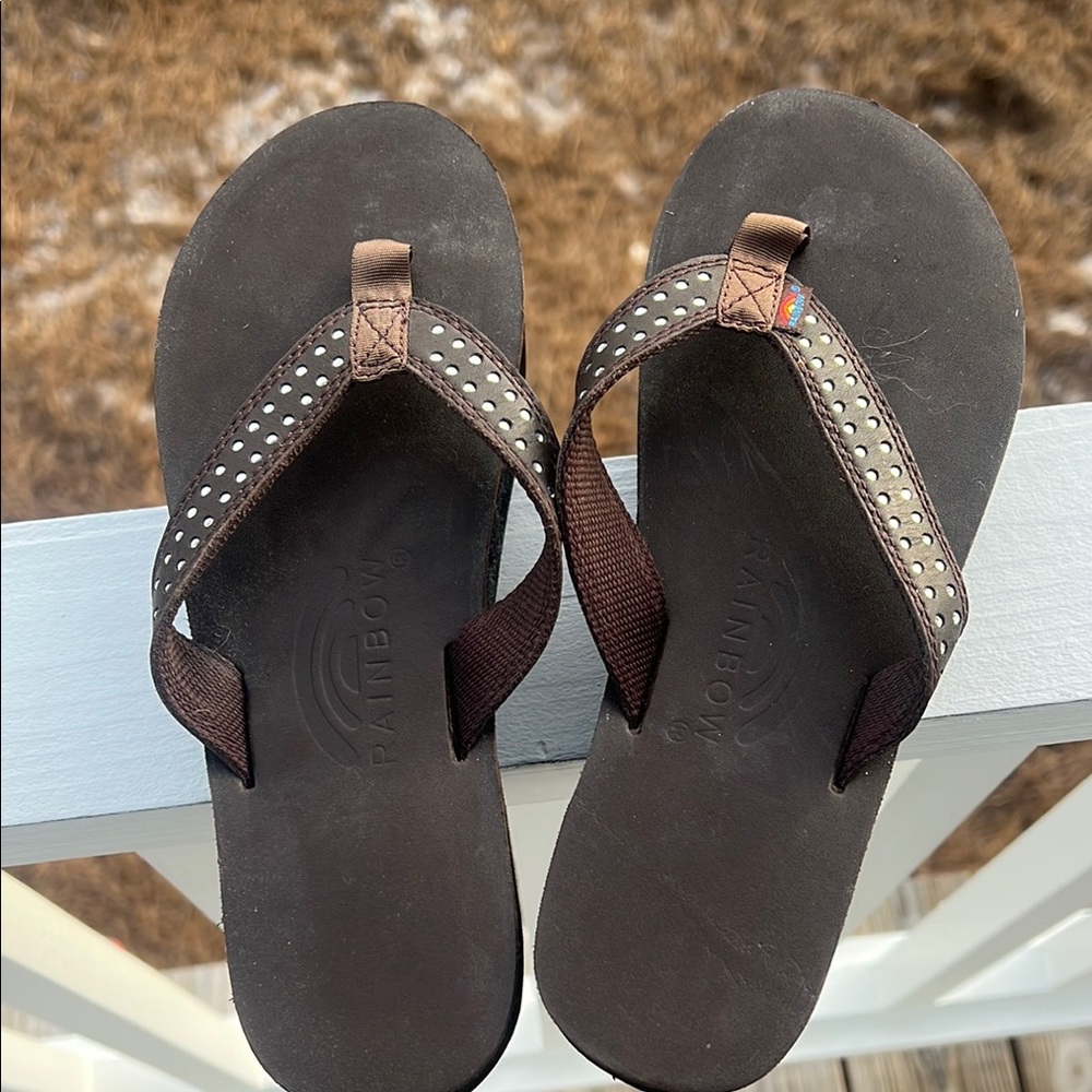 Brown Flip Flops with Studded Straps